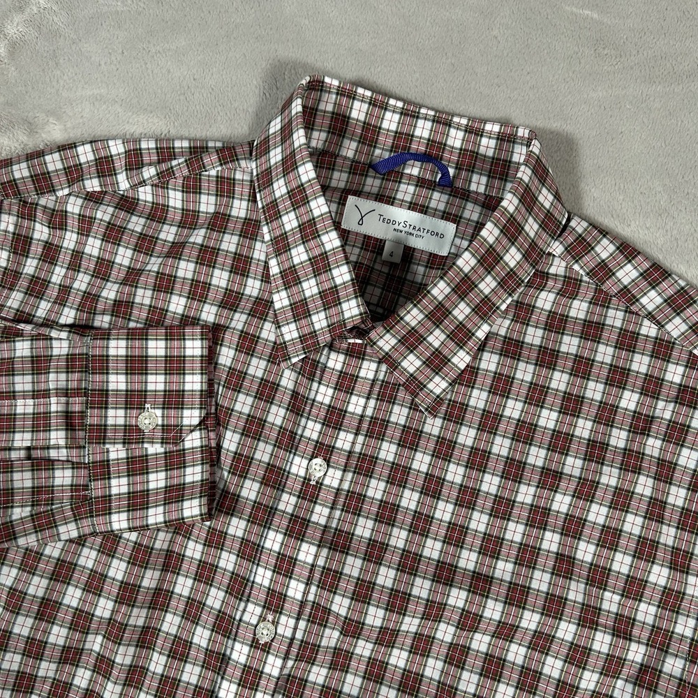 Teddy Stratford Zip Fit Shirt Mens 4 Plaid Button Up Hidden Zipper Long Sleeve